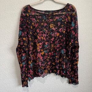Liv by Habitat Clothes Sheer Floral Mesh Top Black Pink Boxy Large Y2K Boho